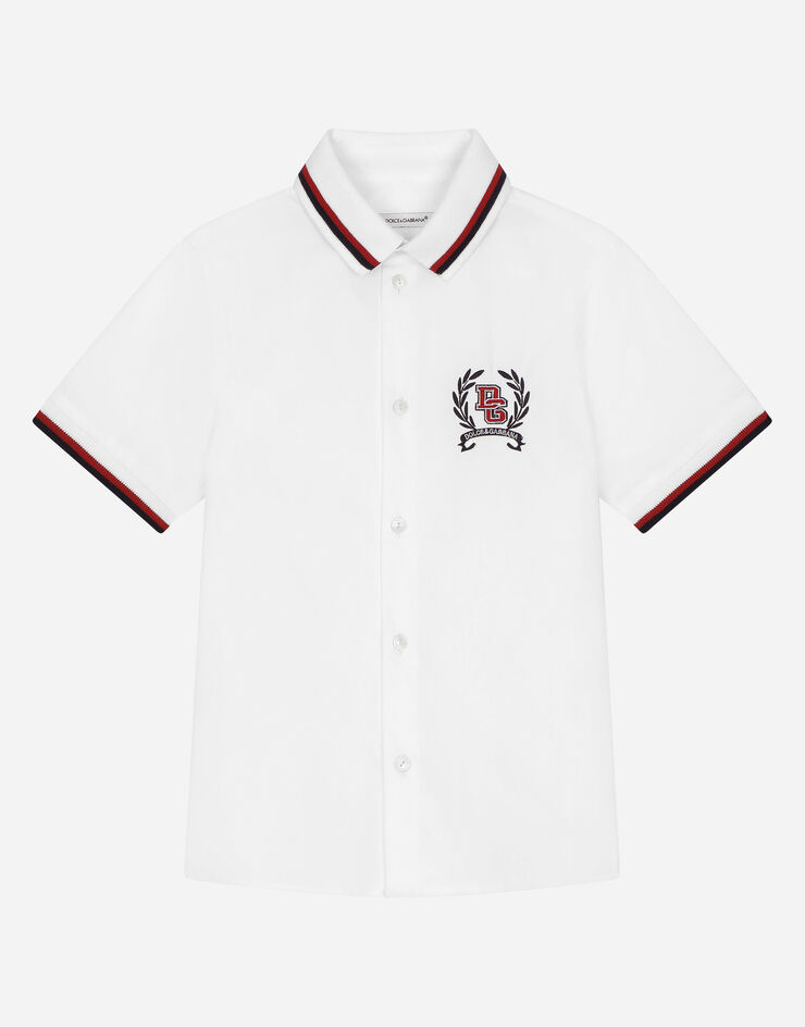 DolceGabbanaSpa Short-sleeved cotton shirt with embroidery White L43S57G7JS0