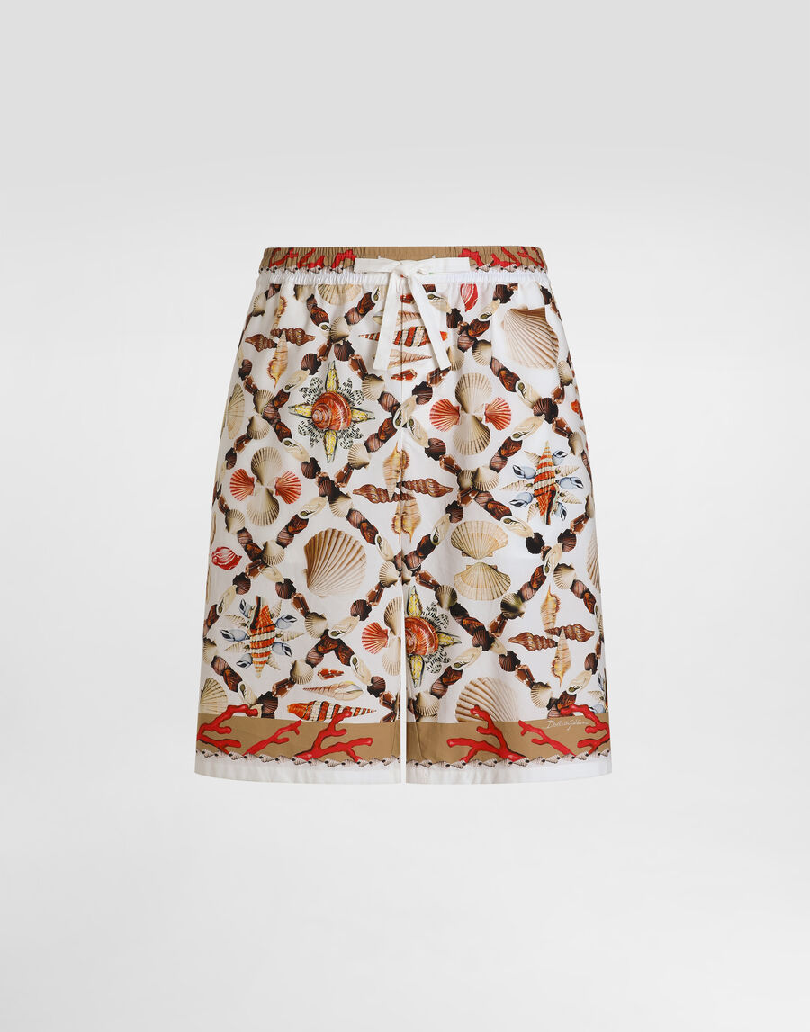 shell-print poplin trousers