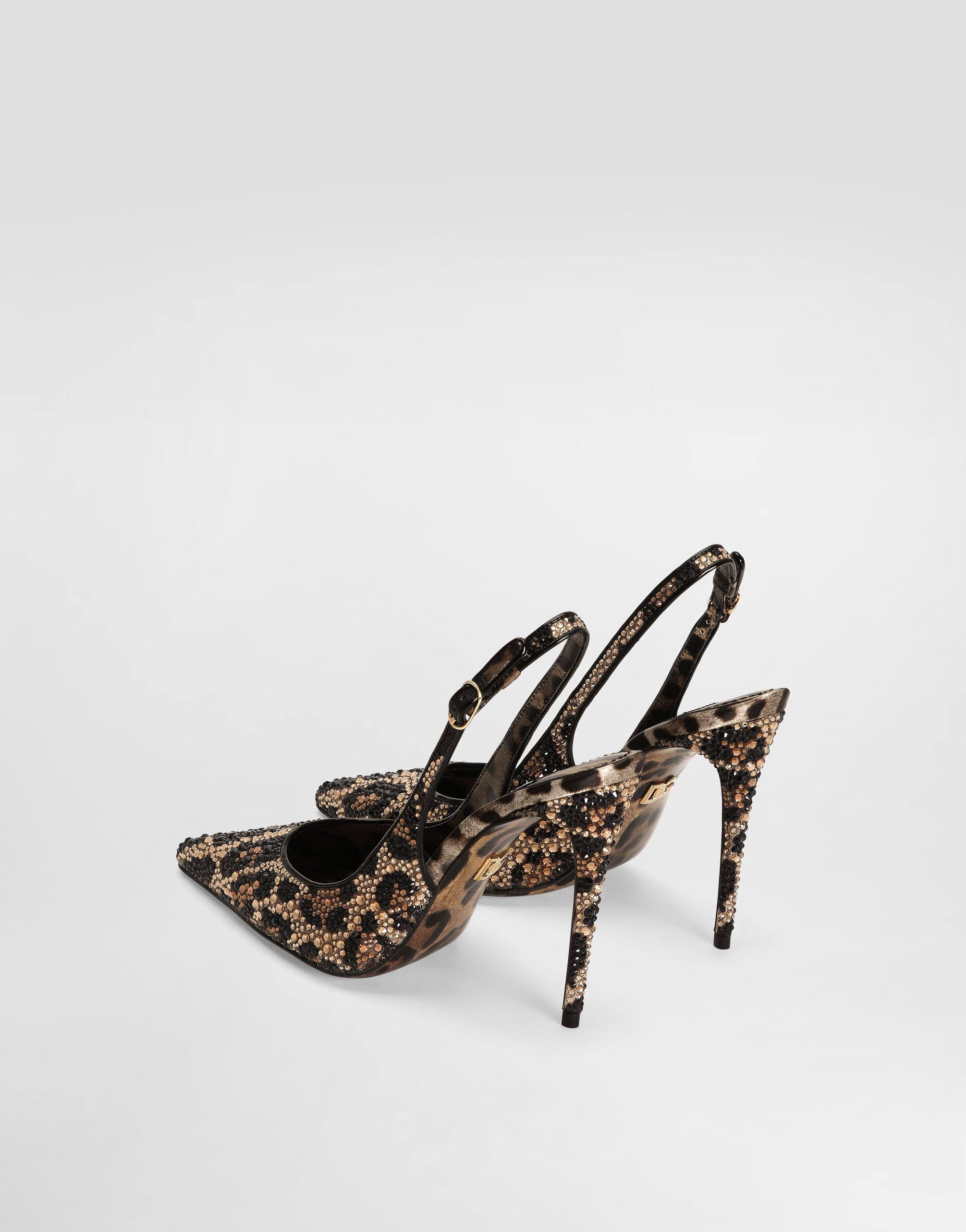 Satin slingbacks with fusible rhinestones in Animal Print for Satin slingbacks with fusible rhinestones in Animal Print for