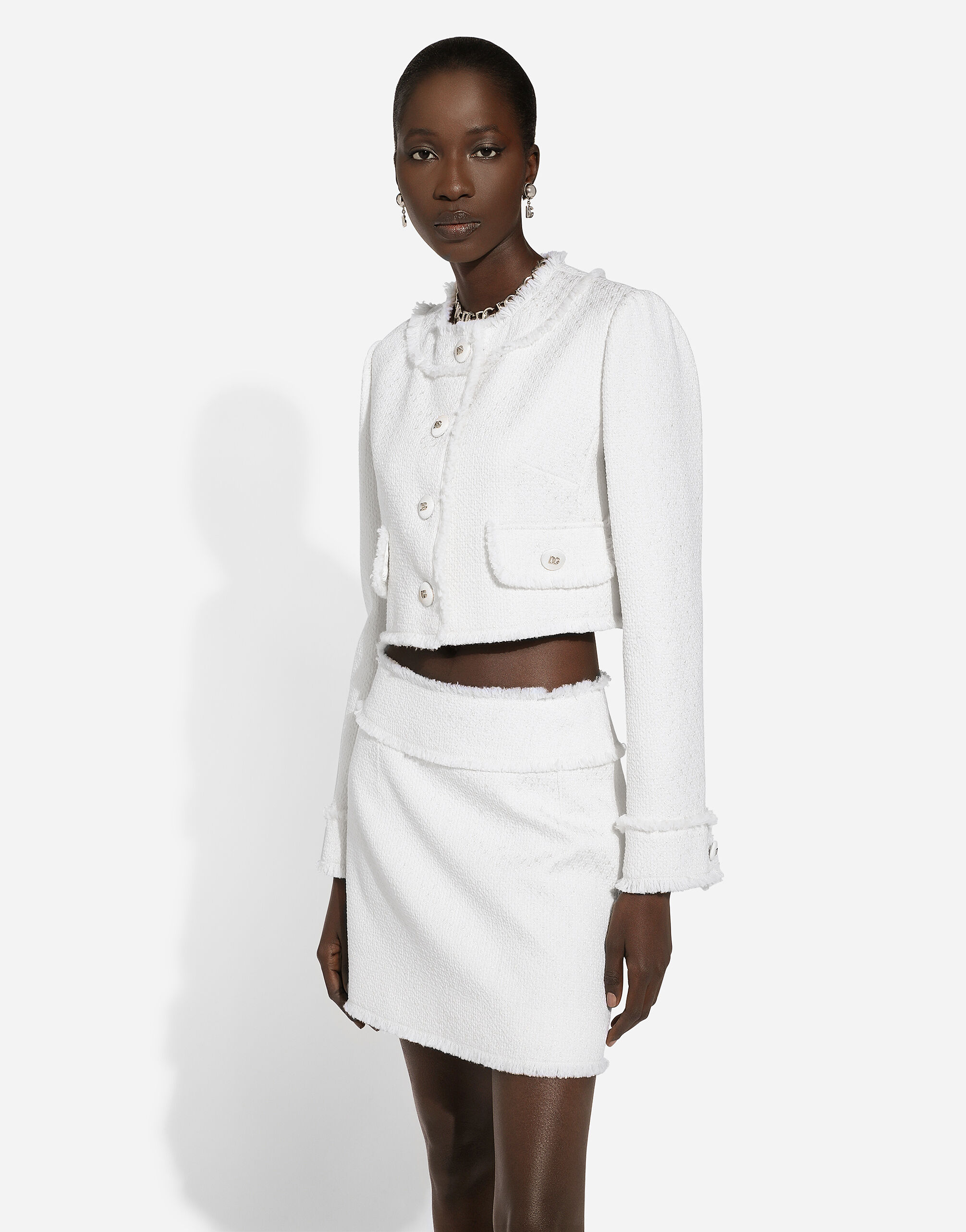 Short raschel tweed jacket in White for Women Dolce Gabbana