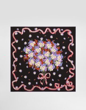 Dolce & Gabbana وشاح من تويل حريري بطبعة بطاقة أزهار صغيرة 70X70 Multicolor FN092RGDDLI