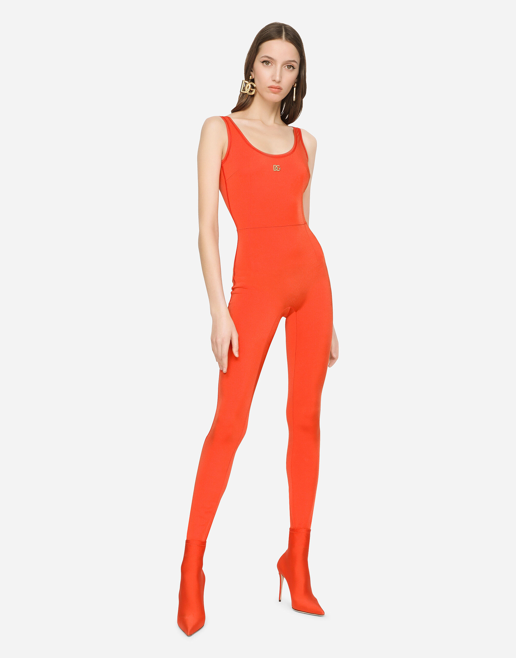 Jersey jumpsuit with DG logo in Orange for Women