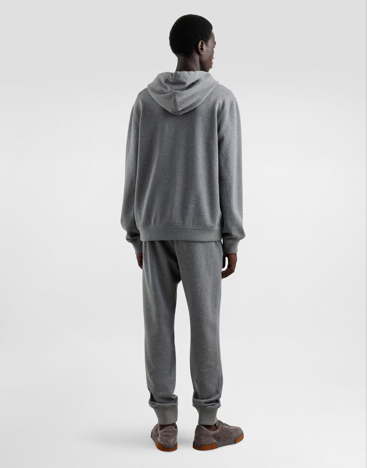Dolce & Gabbana Felpa con cappuccio in cotone con placca Grigio G9BGPTG7N7B