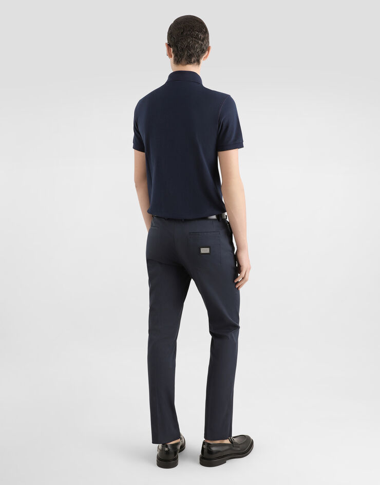 Dolce & Gabbana Stretch cotton pants with branded tag Blue GVB6ETFUFMJ