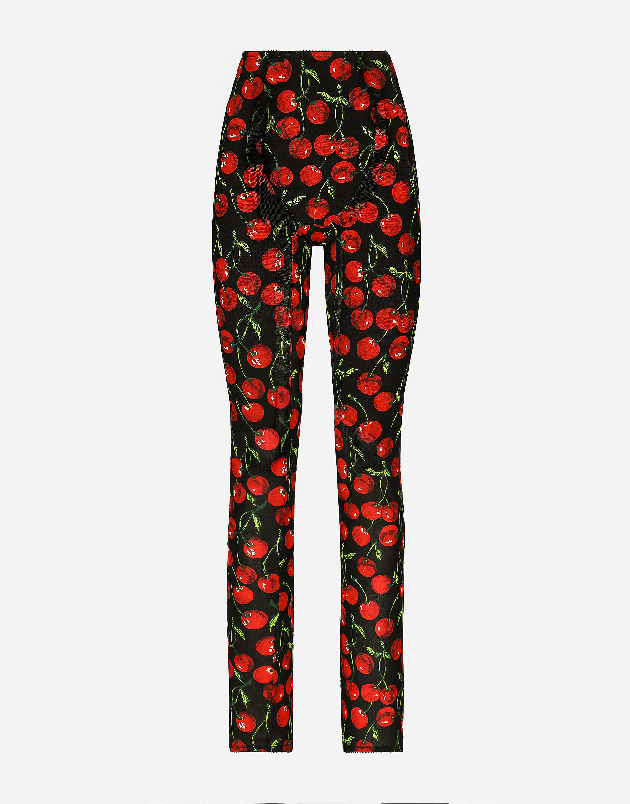 Dolce & Gabbana Pantalón tipo faja de marquisette con estampado de cerezas Negro VG6186VN187