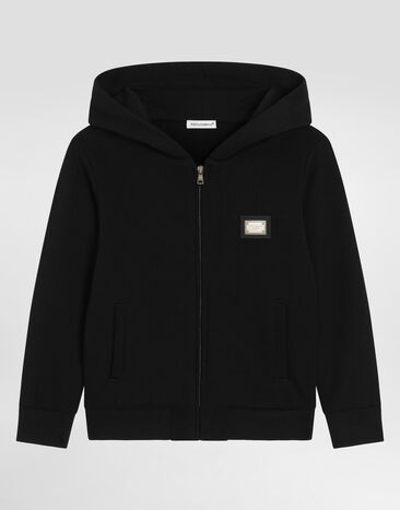 Dolce & Gabbana Hooded sweatshirt with logo plate Black L4JW2VG7P1V