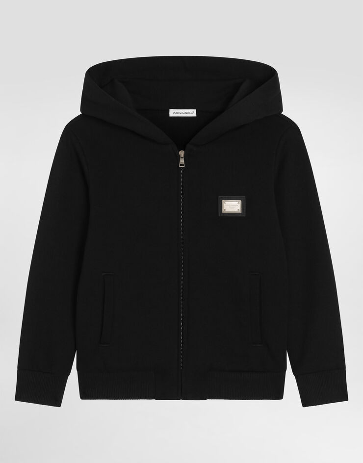 Dolce & Gabbana Hooded sweatshirt with logo plate Dolce & Gabbana Hooded sweatshirt with logo plate Black L4JW2VG7P1V