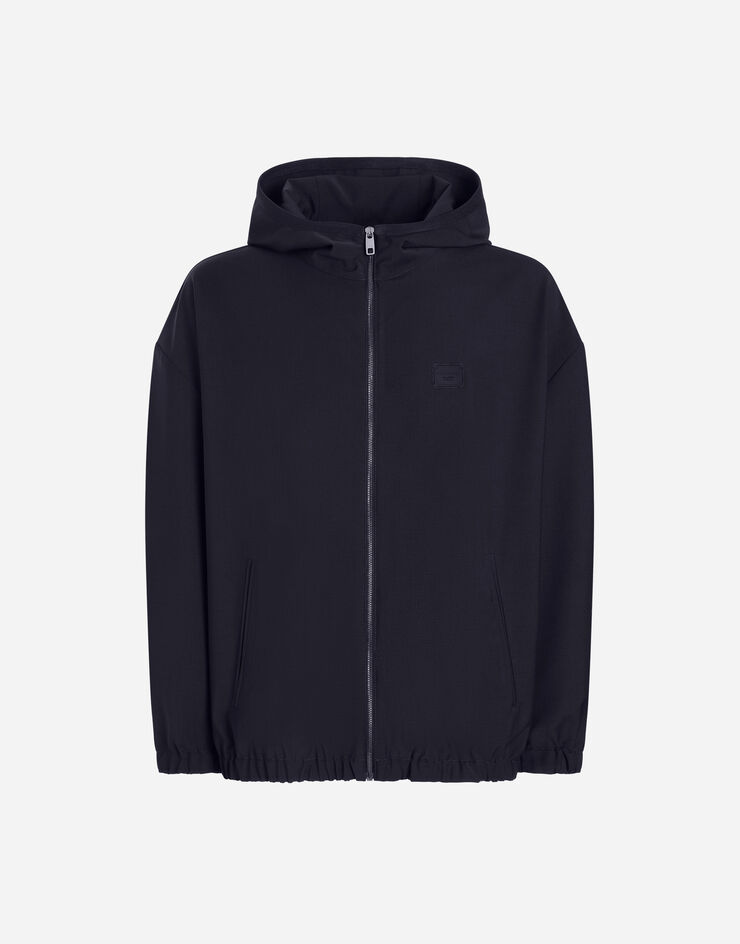 Dolce & Gabbana Jacke aus Wollstoff mit Kapuze mit Plakette Blau G9BMVTFURK8