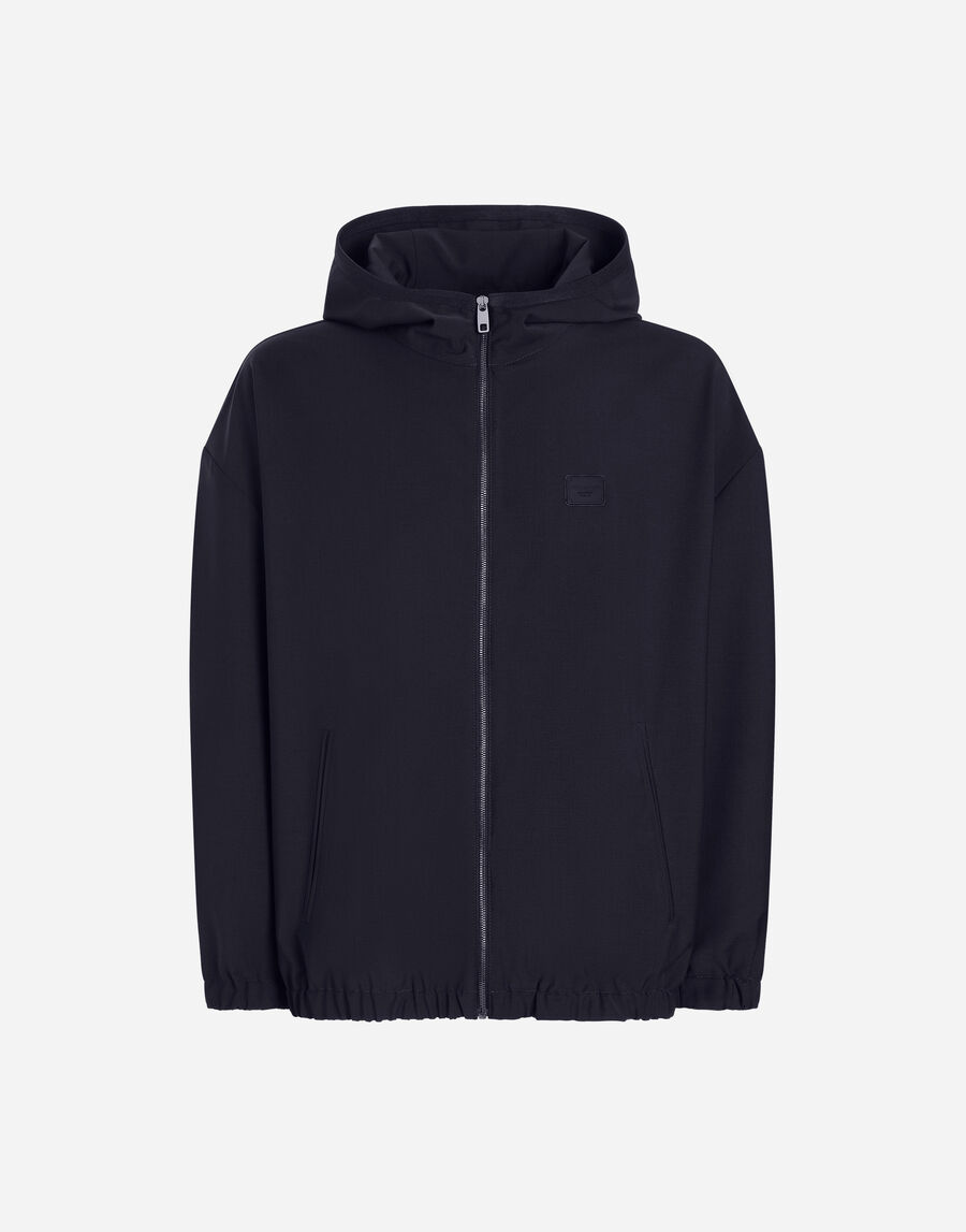 Hooded woolen jacket with tag