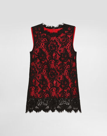 Dolce & Gabbana Sleeveless floral lace top with contrasting lining Black F7AK3TILMBJ