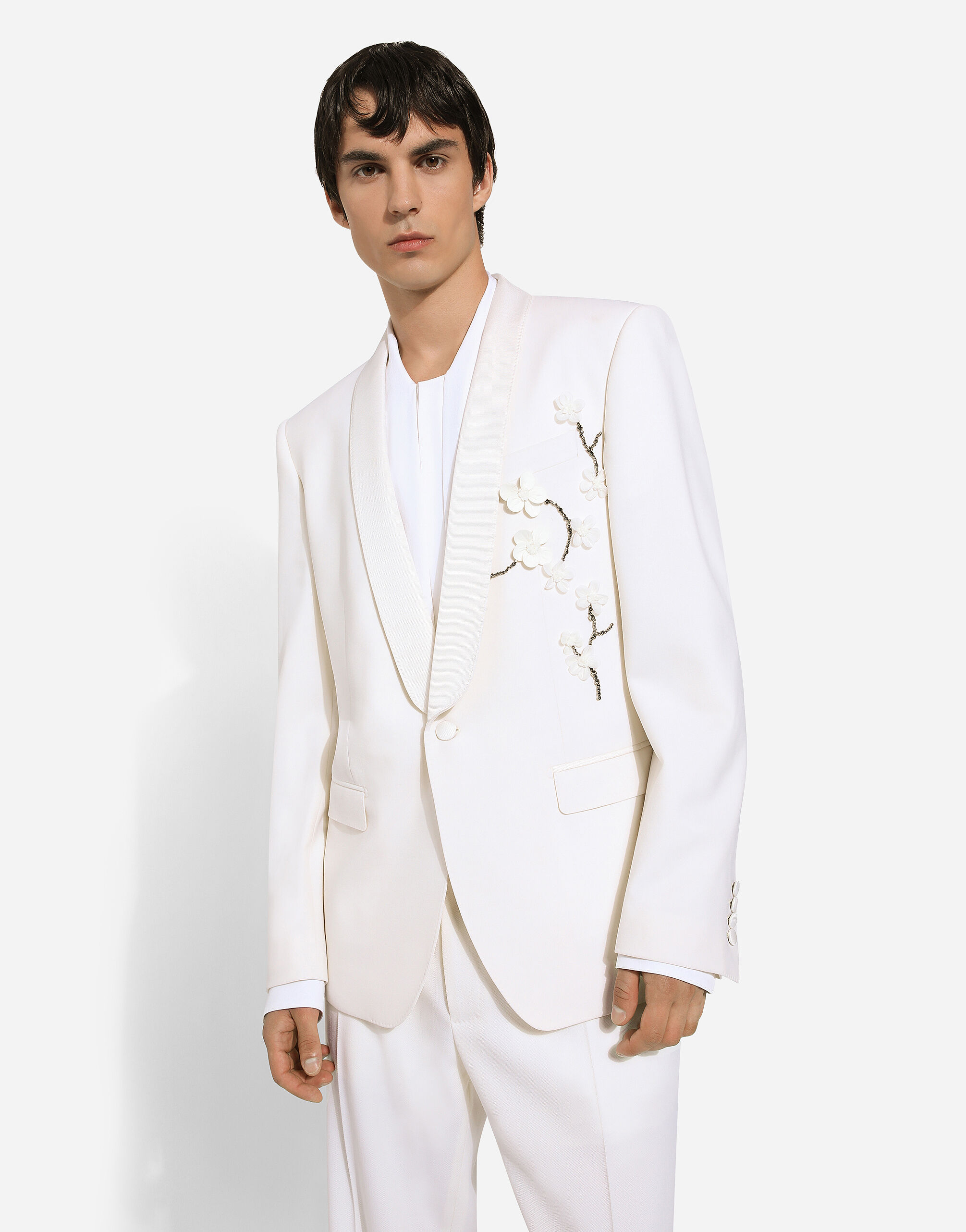 Single-breasted Martini-fit jacket with embroidery in White