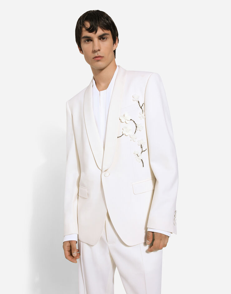 Dolce & Gabbana 자수 장식 마티니 핏 싱글 브레스티드 재킷 화이트 G2RU1ZGH908