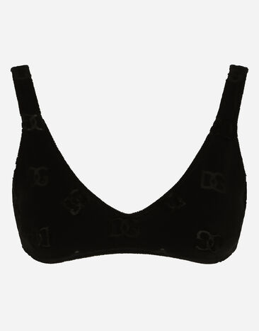Dolce & Gabbana Flocked jersey top with all-over DG logo Black F770DTFJ7DL