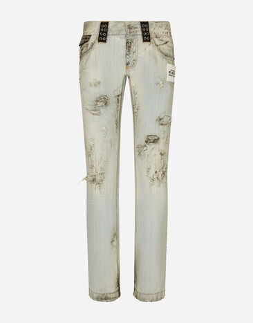 Dolce & Gabbana Jeans denim lavato sporcato con rotture Nero VG446FVP187