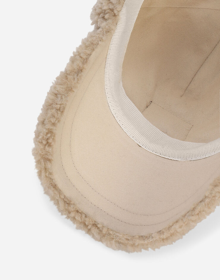 Dolce&Gabbana Faux fur baseball cap with logo tag Beige LB4H80G7JV2
