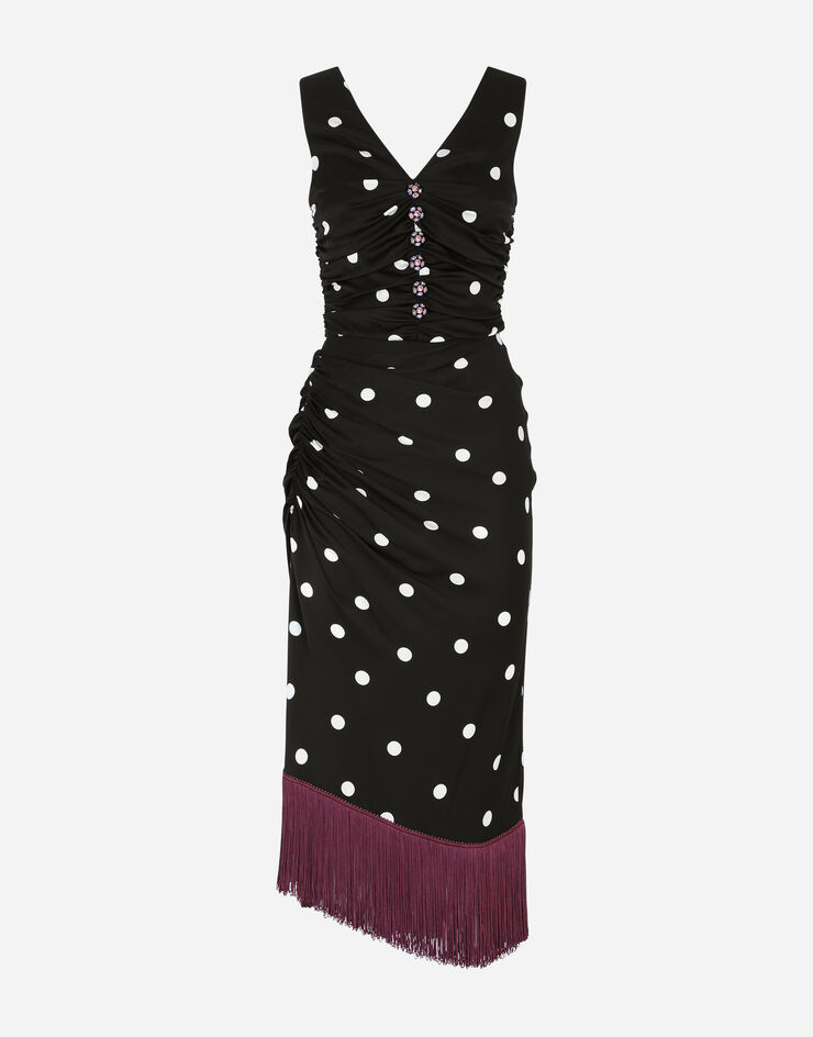 Dolce & Gabbana Calf-length draped dress in polka-dot print charmeuse MULTICOLOR J6116ZFSAY3