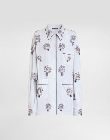 Dolce & Gabbana Poplin shirt with crystal flower embroidery Multicolor F5U26ZGDDSK