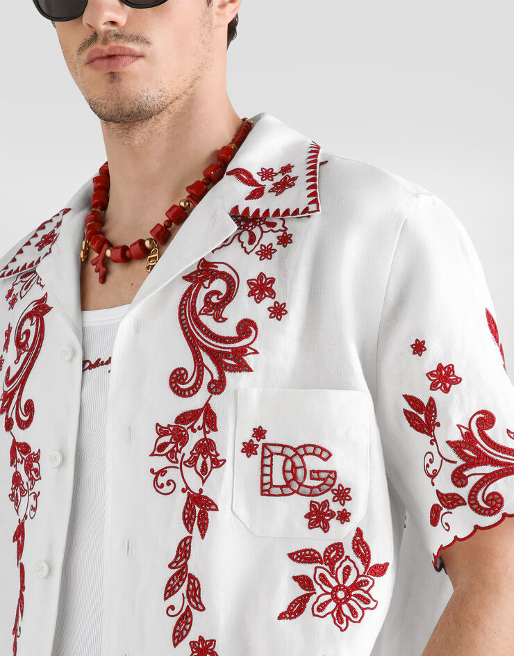 Dolce & Gabbana Hawaii linen shirt with cutwork White G5OV8ZGK409