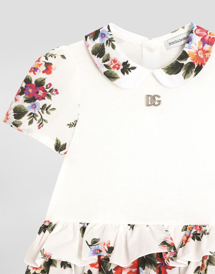 Dolce & Gabbana Flower bouquet-print jersey and poplin romper Multicolor L21O9OG7PZM