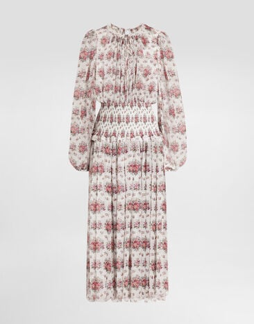 Dolce & Gabbana Small flower bouquets-print long chiffon dress Multicolor F612ETIS10F