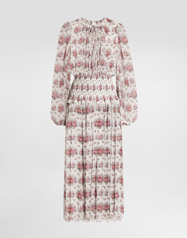 Dolce & Gabbana Small flower bouquets-print long chiffon dress Multicolor F612ETIS10F