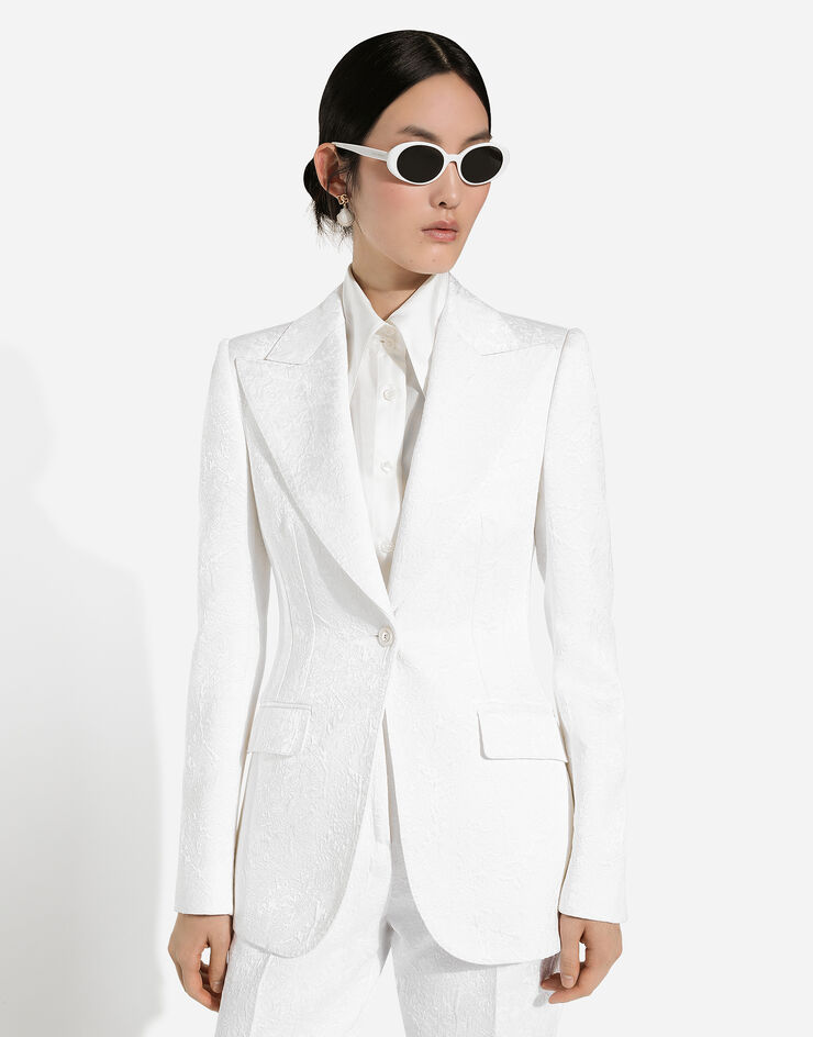 Dolce & Gabbana Giacca monopetto Turlington in broccato Bianco F29UCTFJTBV