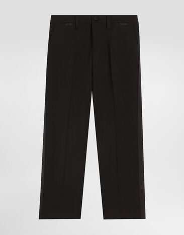 Dolce & Gabbana Pantalón clásico en mezcla de lana y raso duquesa Negro L44P64FUBE7