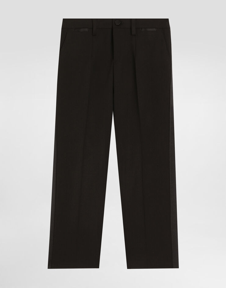 Dolce & Gabbana Pantalón clásico en mezcla de lana y raso duquesa Negro L44P64FUBE7