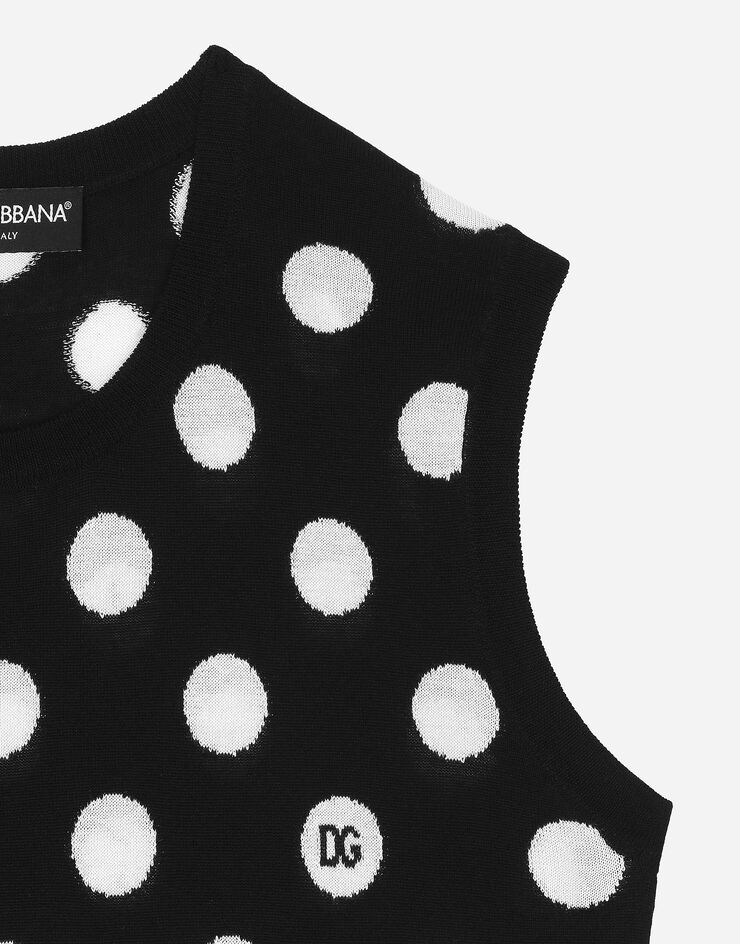 Dolce & Gabbana Camiseta sin mangas de lana y seda con motivo de lunares en intarsia Imprima FXT07TJCVYK
