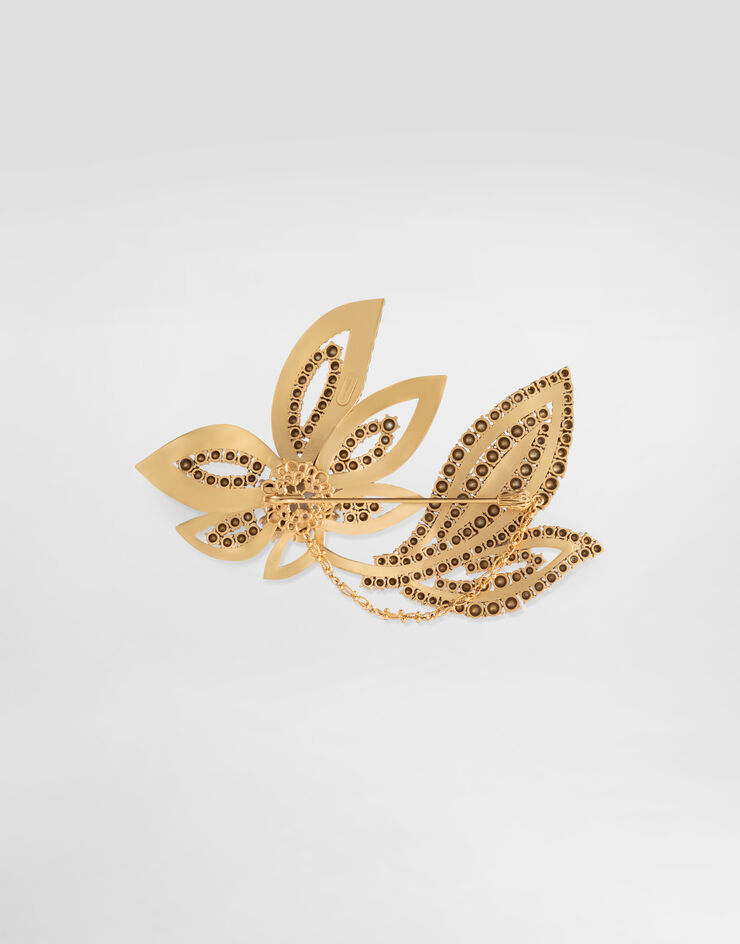 Dolce & Gabbana Maxi flower brooch with rhinestones Gold WPR7F3W1111