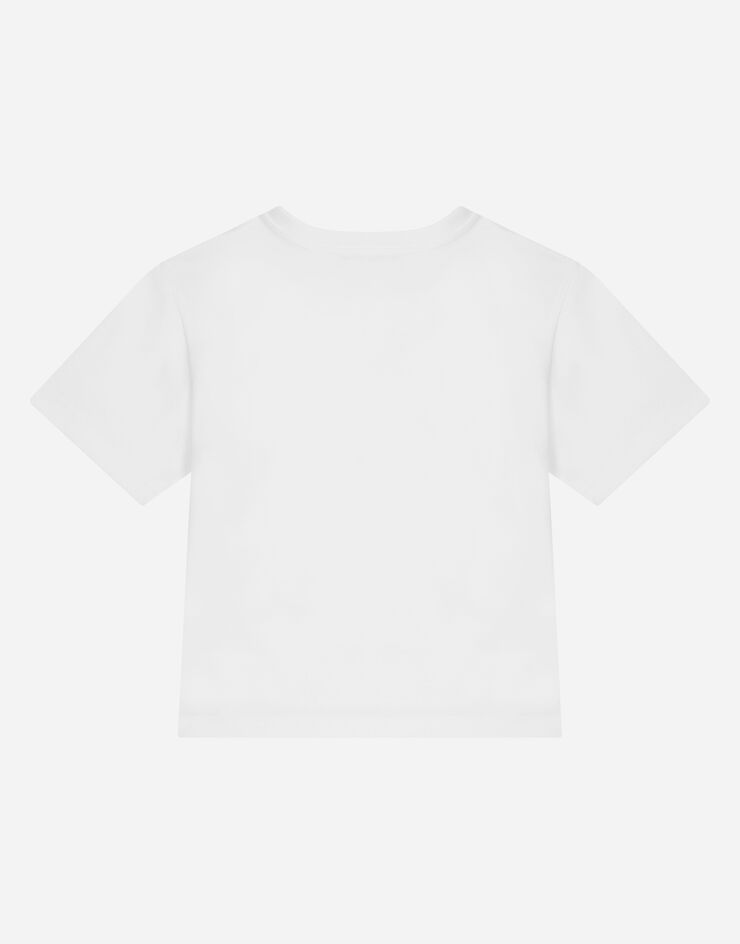 Dolce & Gabbana Rundhals-T-Shirt aus Jersey Stickerei DG Milano Weiss L4JTEYG7E5G