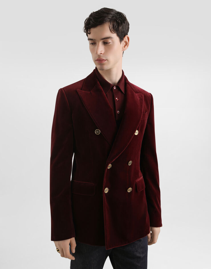 Dolce & Gabbana Double-breasted sicilia light cotton velvet jacket Bordeaux G2TV8TGJ619