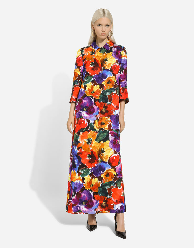 Dolce & Gabbana Cappotto lungo in broccato stampa fiori astratti Stampa F0W1YTFSTBJ