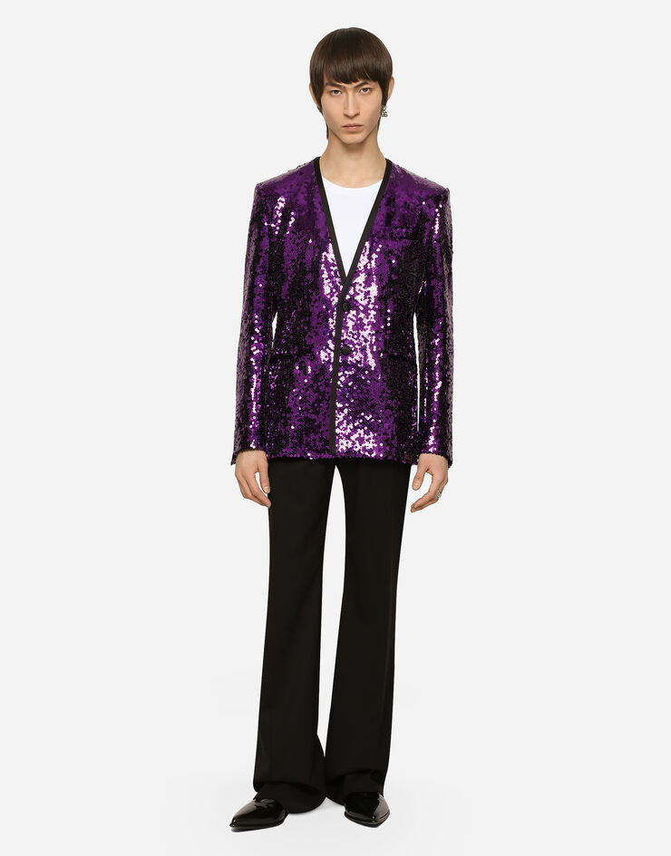 Dolce & Gabbana Sequined Sicilia-fit jacket with satin piping Multicolor G2RW2TFLSEP