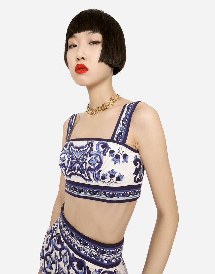 Dolce&Gabbana Majolica-print poplin top Multicolor F7U70THH5AX