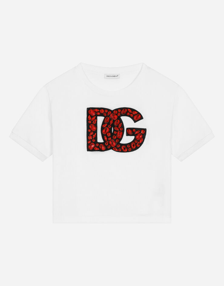 Dolce&Gabbana Kurzarm-T-Shirt aus Jersey mit DG-Logo Weiss L5JTLKG7K5O