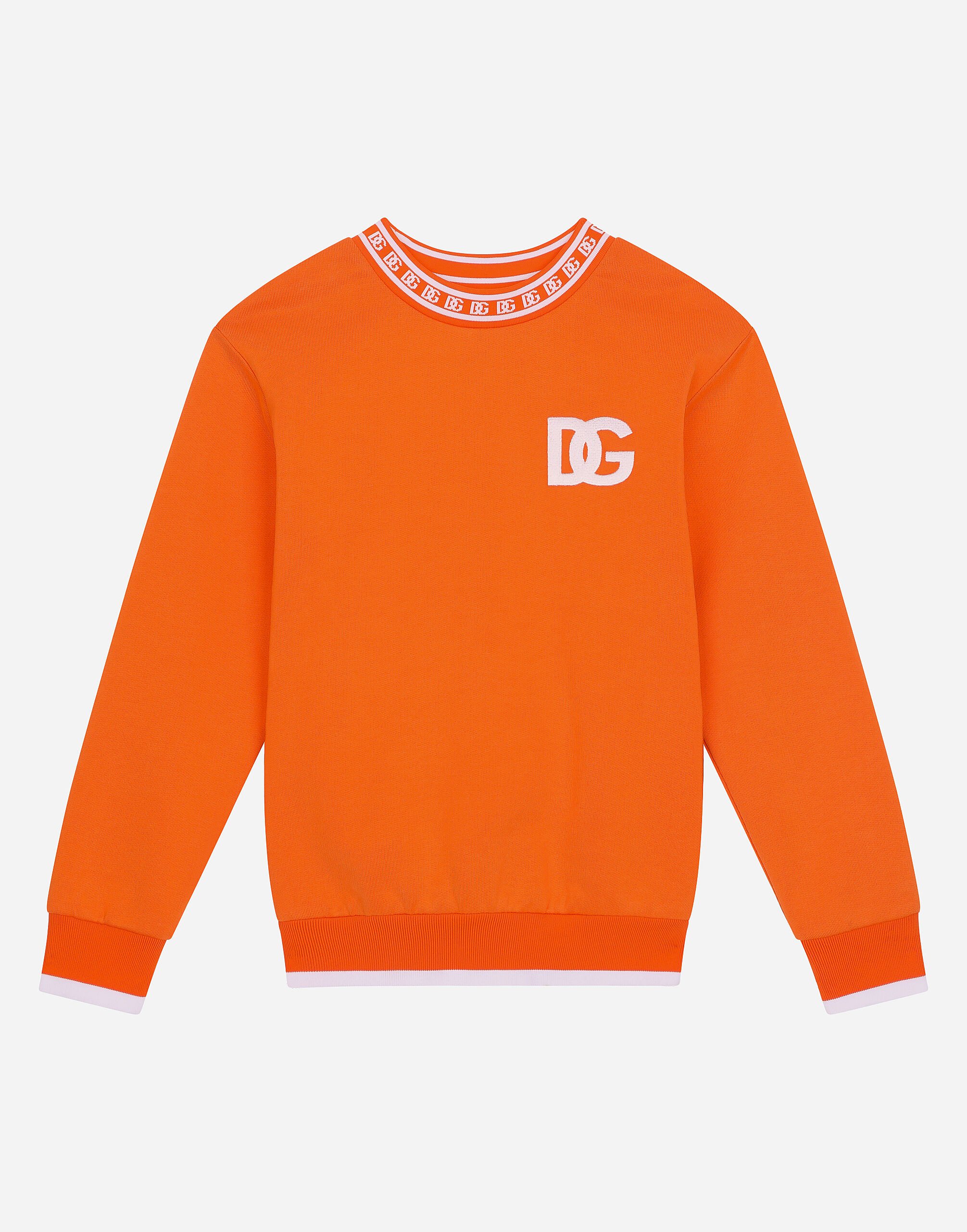 Dolce & Gabbana Jersey round-neck sweatshirt with DG logo Orange L4JTEYG7L6N
