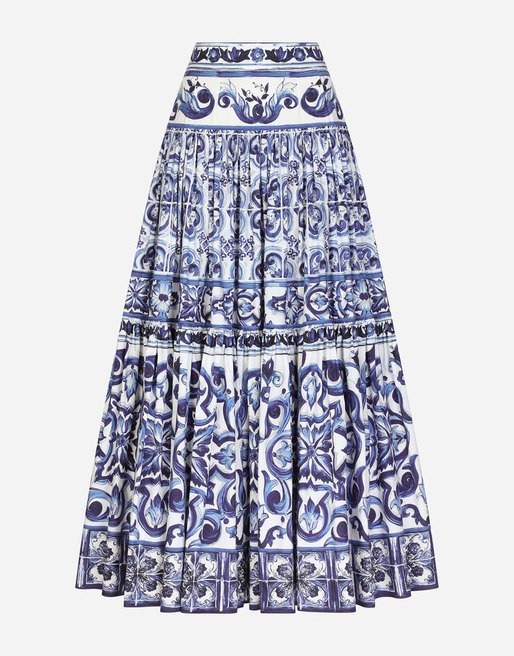 Dolce&Gabbana Длинная юбка из поплина с принтом майолики разноцветный F4CELTHH5BD