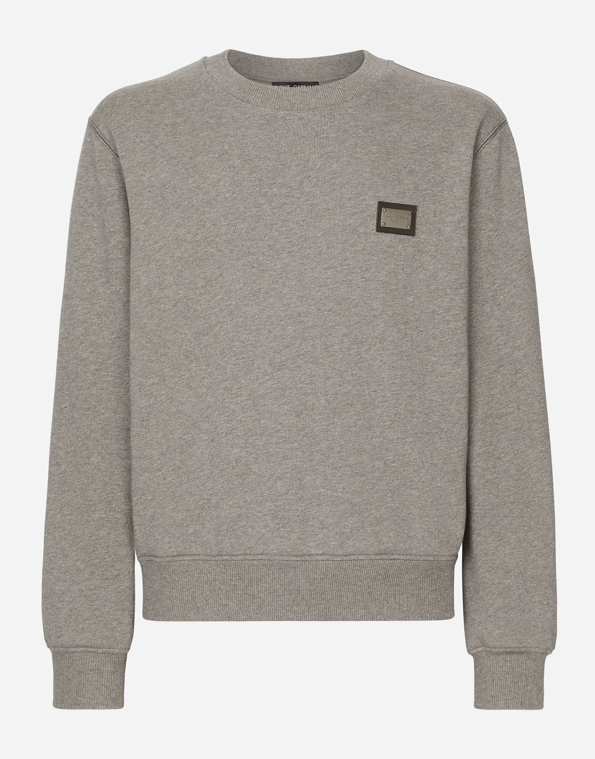 Dolce & Gabbana Jersey sweatshirt with branded tag Grey G9AYQTG7M8E