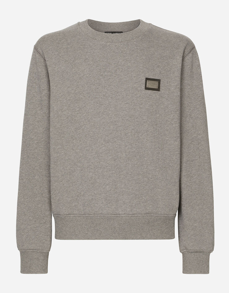 Dolce & Gabbana Jersey-Sweatshirt mit Logoplakette Grau G9ABJTG7F2G