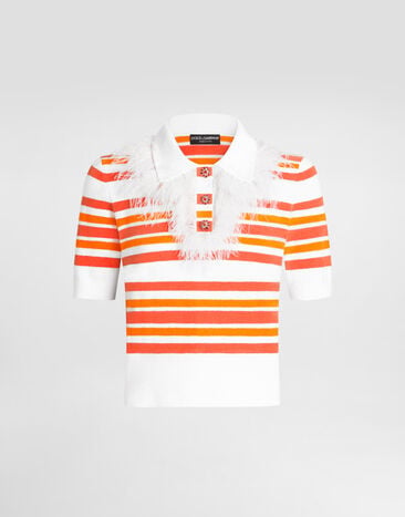 Dolce & Gabbana Polo shirt pullover in striped knit Orange FXZ49ZJGMIY