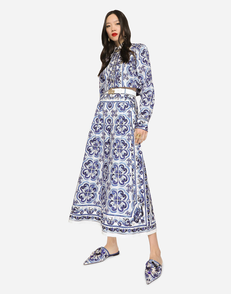Dolce&Gabbana Pantalones culotte de popelina con estampado de mayólica Multicolor FTA5NTHH5AT