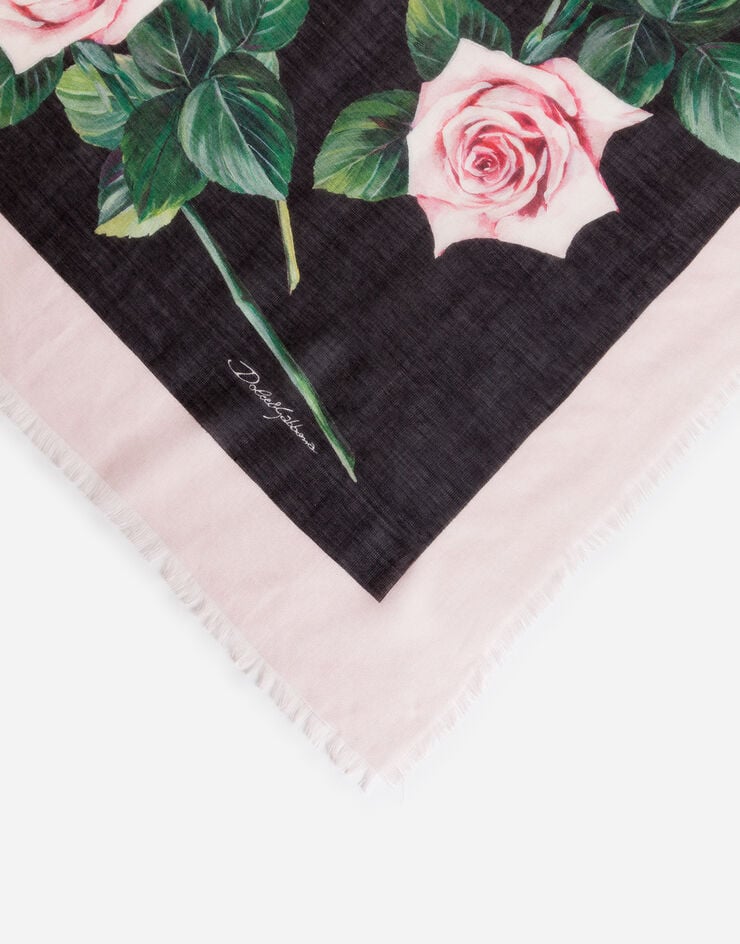 Dolce & Gabbana Tropical rose print cashmere and silk foulard 140 x 140 FLORAL PRINT FS209AGDS21