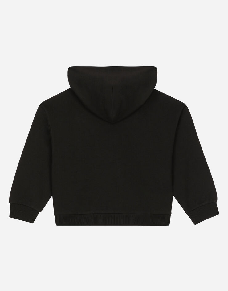 Dolce & Gabbana Sweat-shirt zippé en jersey avec capuche et écusson logo DG Noir L5JW8RG7I0I