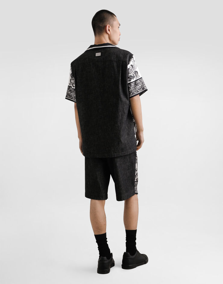Dolce & Gabbana Jeanshemd aus Seide und Baumwolle mit Majolika-Print Mehrfarbig G5JH9DG8ND7