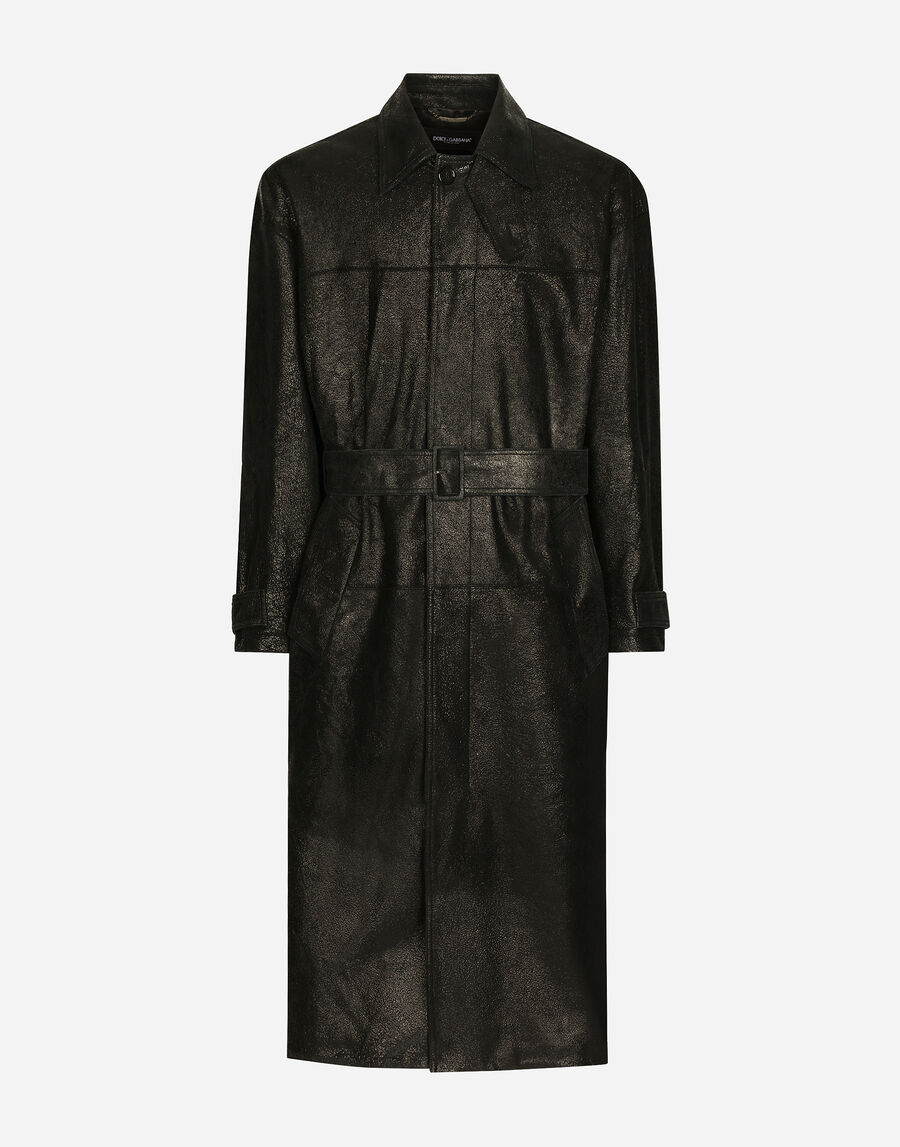 Leather trench coat with belt