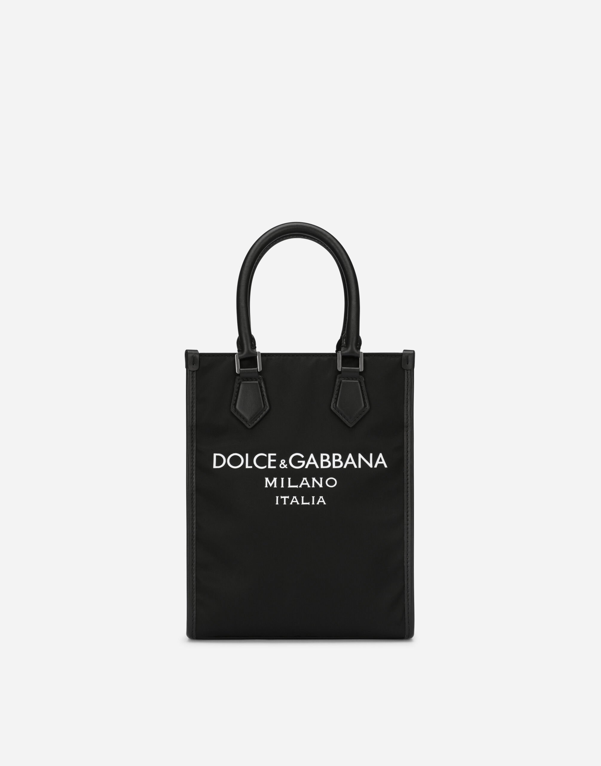 Dolce&Gabbana Kleine Tasche aus Nylon mit gummiertem Logo Blau G9ZY5LHULR0