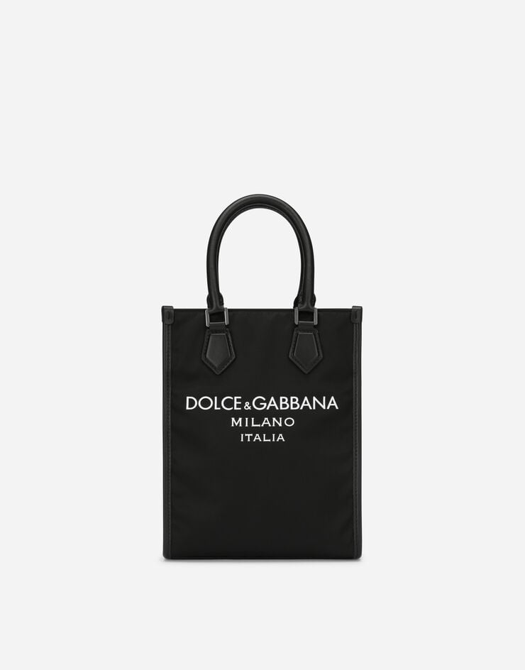 Dolce & Gabbana Kleine Tasche aus Nylon mit gummiertem Logo Schwarz BM2123AG182