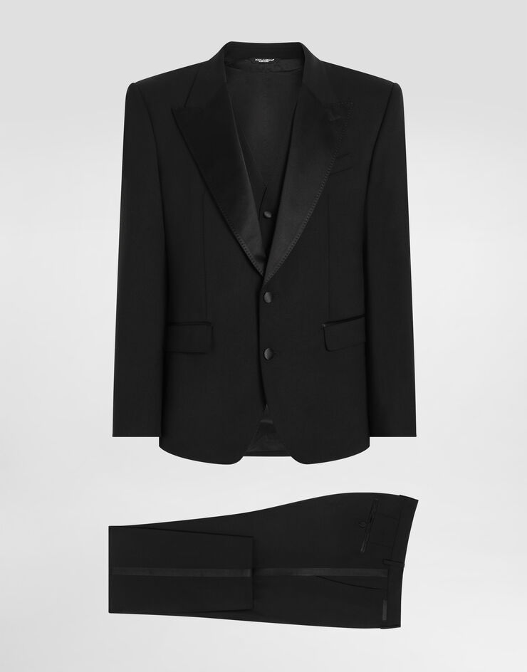 Dolce & Gabbana Three-piece Sicilia-fit suit in stretch wool Black GKPUMTFUBE7