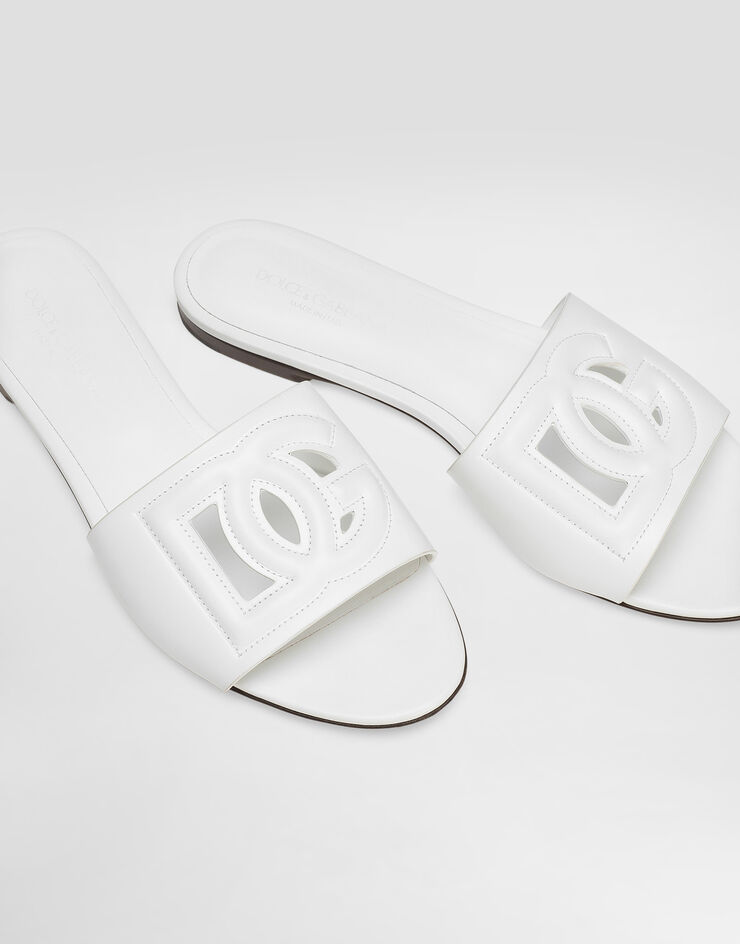 Dolce & Gabbana Chancla de piel de becerro y logotipo DG Blanco CQ0436AY329